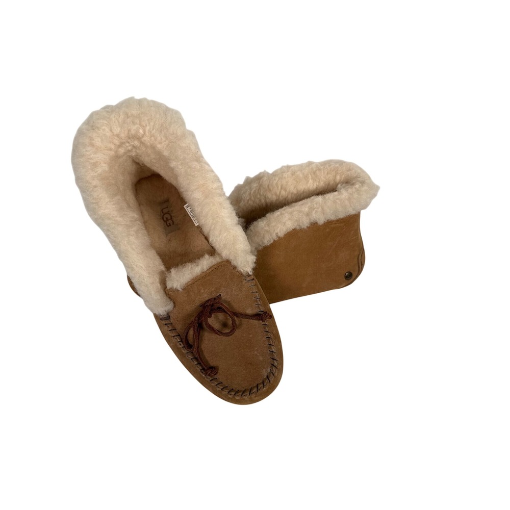 UGG Alena Chestnut Suede Shearling Lined Moccasin Slipper Boots Womens 8 1004806